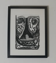 Charger l&#39;image dans la galerie, Peinture sur papier Love Paris noir et blanc unique - format A4 21x29cm
