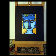 Charger l&#39;image dans la galerie, Reproduction peinture - visage bleu impression avec passe-partout noir 24 x 30 cm
