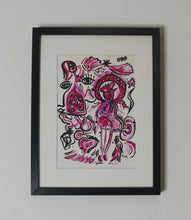 Charger l&#39;image dans la galerie, Peinture sur papier personnage rose unique - format A4 21x29cm
