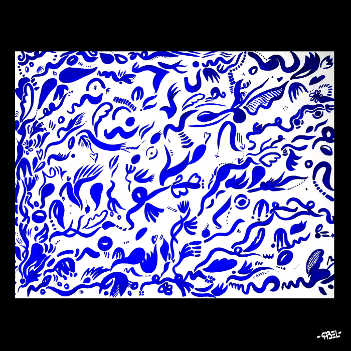 Peinture unique sur papier Canson Rêve d'azulejos - 50 x 65 cm