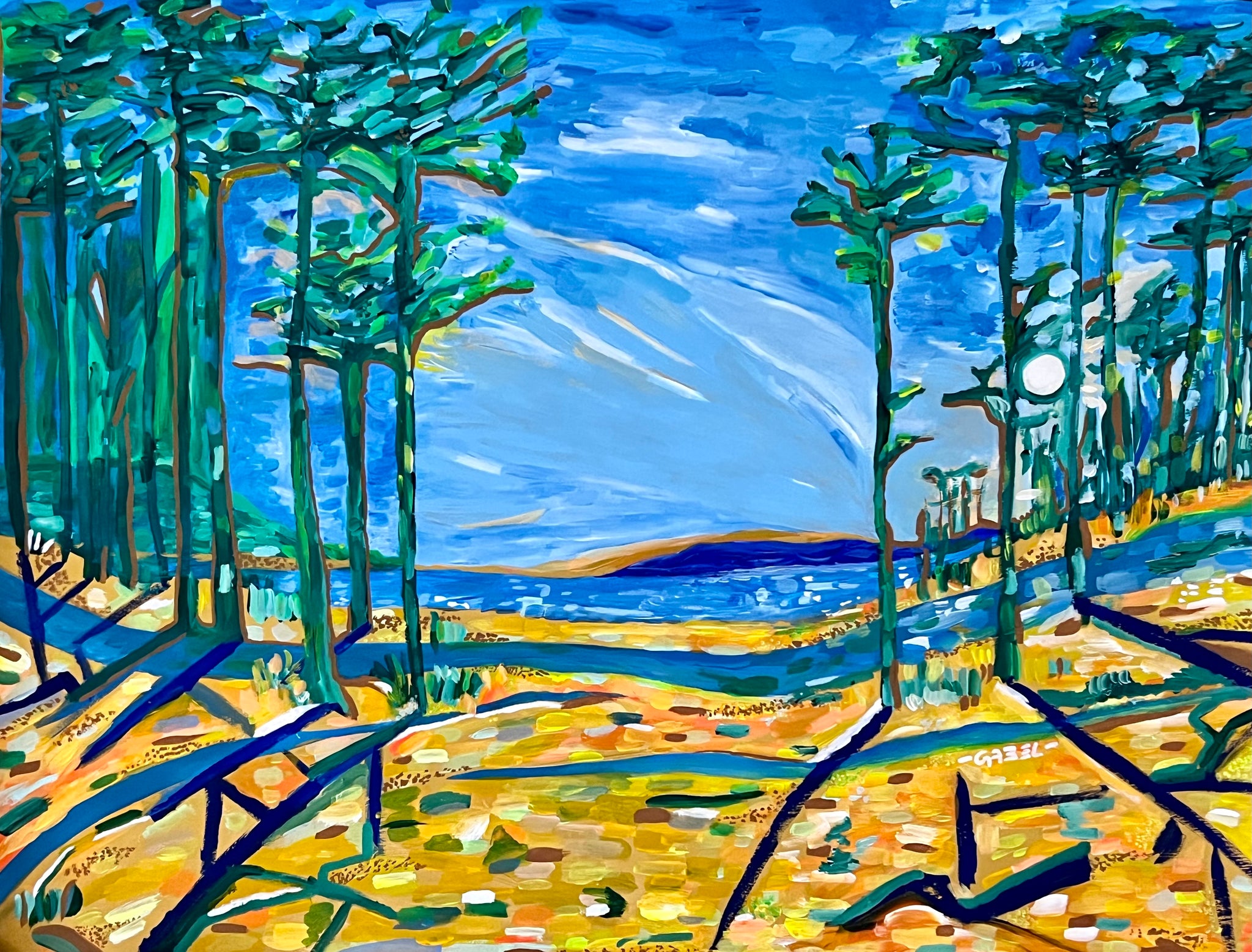 Peinture unique sur papier Canson plage bassin arcachon- 50 x 65 cm – Nancy  Gabel Artiste Peintre