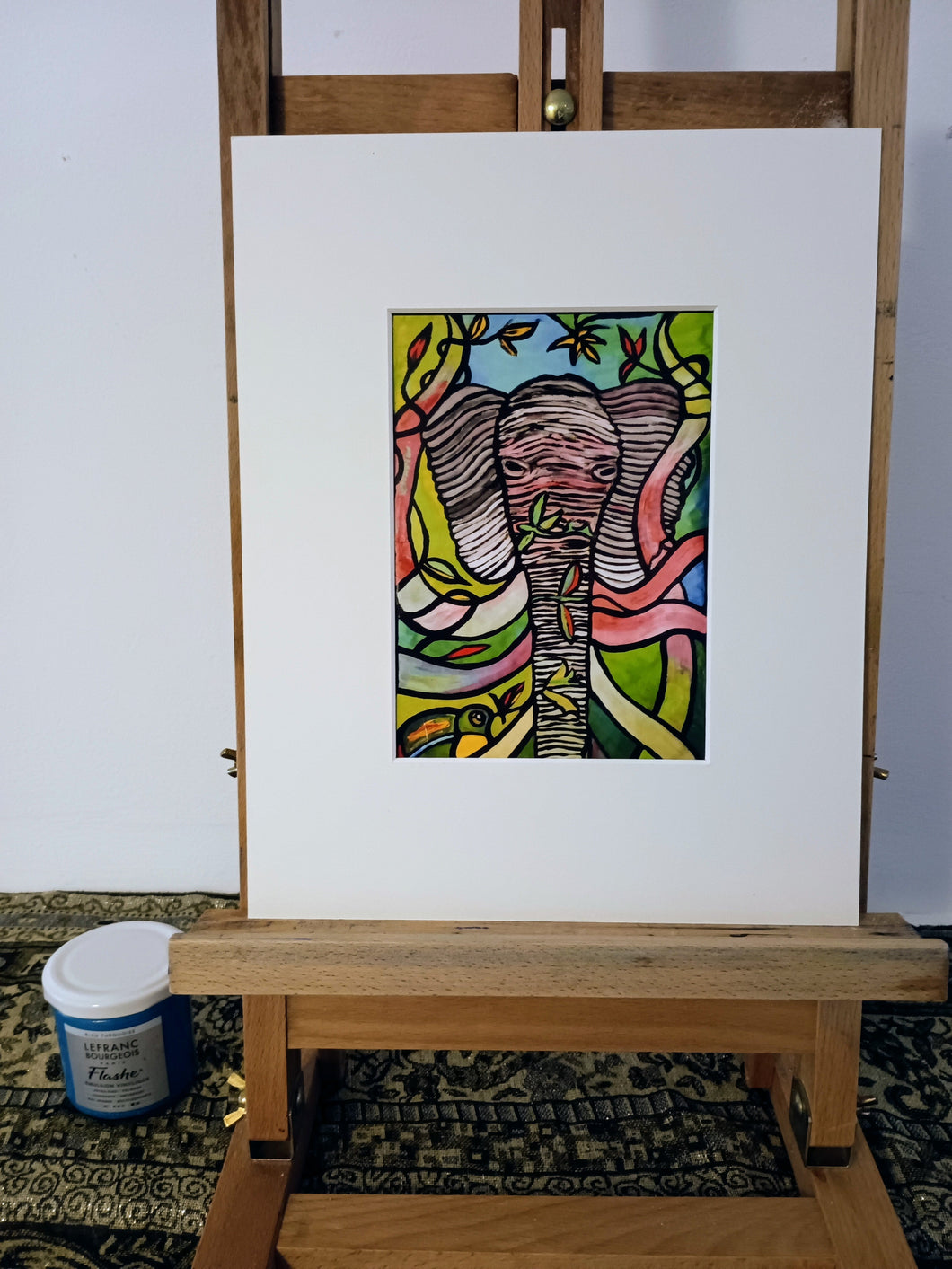 Reproduction - Eléphant impression avec passe-partout blanc 24 x 30 cm