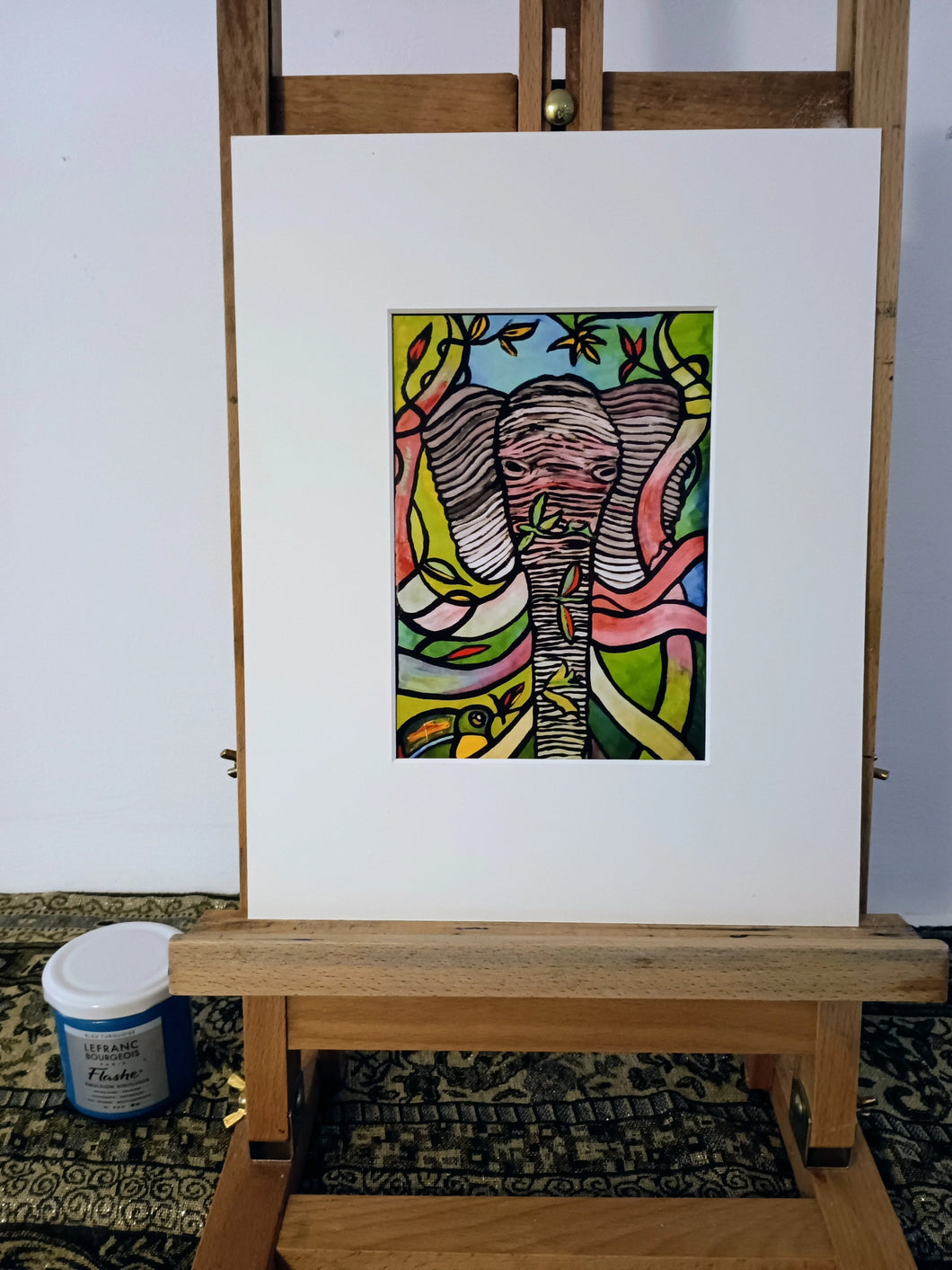 Prix revendeur - Eléphant impression avec passe-partout blanc 24 x 30 cm
