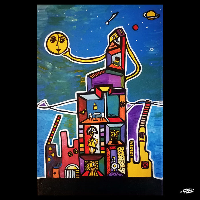 Tableau unique - Décrocher la lune - 41 x 33 cm