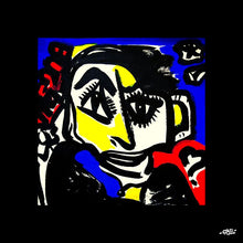 Charger l&#39;image dans la galerie, Dessin sur papier unique - portrait jaune bleu rouge - 15 x 15 cm
