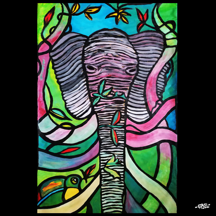 Dessin unique - Eléphant - 100 x 65 cm