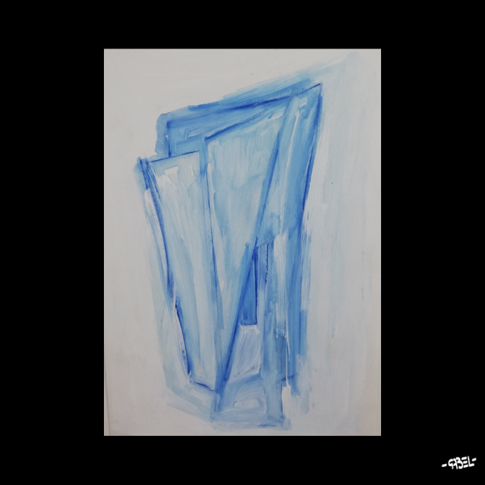 Peinture sur papier géométrique bleu unique - format A4 21x29cm
