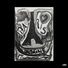 Charger l&#39;image dans la galerie, Peinture sur papier Love Paris noir et blanc unique - format A4 21x29cm
