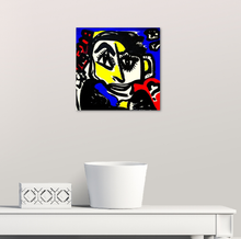 Charger l&#39;image dans la galerie, Dessin sur papier unique - portrait jaune bleu rouge - 15 x 15 cm

